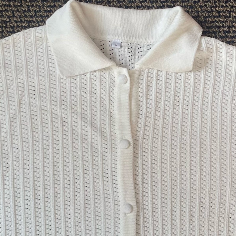 White Button-Up Knit Top - Picture 3 of 4